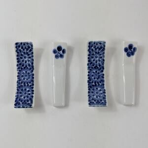 Vintage Porcelain Chopstick Rest Knife Lot 8 Cobalt Blue Floral Chinoiserie Chic